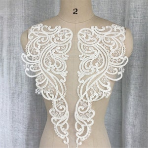 Black And Off White Exquisite Embroidery Lace Applique,Tulle Guipure Lace Applique for Wedding Dress, Bridal Bodice Lace Applique By Piece