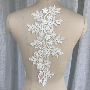 High Quality Corded Alencon Lace Applique, Tulle Floral Lace Applique for Wedding Dress, Bridal Veil Bodice Embroidery Lace Applique