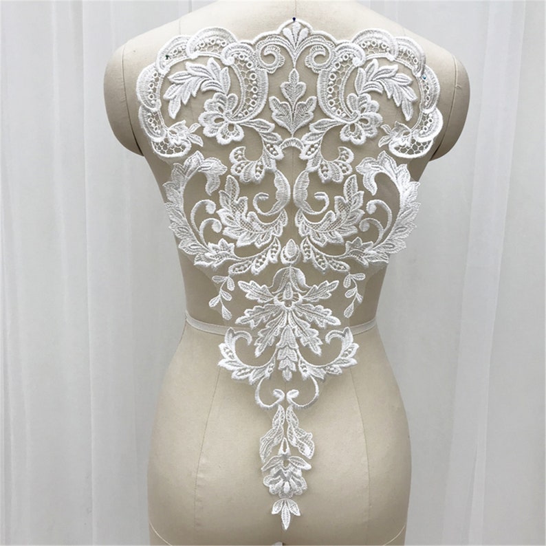 Tulle Floral Lace Applique Sell by PCS High Quality Bridal Lace Applique Luxury Embroidery Lace Applique Wedding Lace Bodice Decor