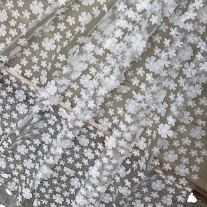 Off White 3D Floral Lace Fabric: Haute Couture Bridal Gown, 10 Yards