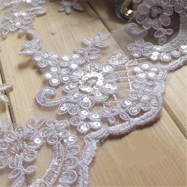 11-Colors NEW Sell By Yard Alencon Lace Trim, Corded Lace Trim, Bridal Sequins Lace Trim, High Quality, Width 4.5"
