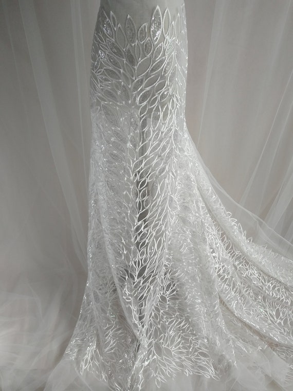 Embroidery Tulle Lace Fabric Transparent Sequin Lace Soft Wedding Dress Lace Fabric By The Yard Floral Lace Fabric