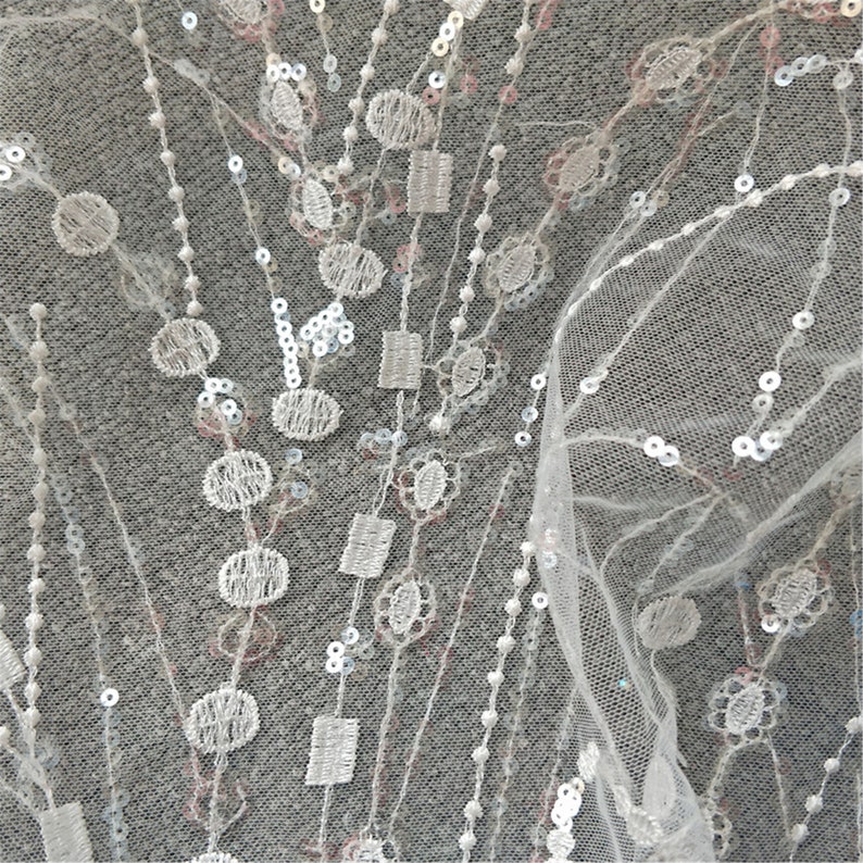 Unique Sequin Lace Fabric Tulle Embroidery Lace Wedding Dress Lace Bridal Veil Lace Fabric Mesh Embroidery Lace Fabric By The Yard