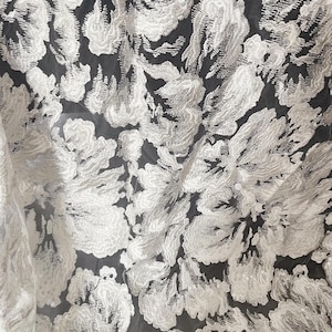 Luxury Flower Sequin Embroidery Lace Fabric: Bridal Couture, Off-White, By The Yard image 6