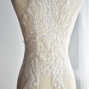 Large Vintage Style Embroidery Bridal Lace Appliqué    , Applique Lace for Bridal veil, wedding gown, dresses