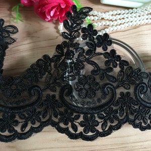 Black Color High Quality Embroidery Lace Applique , Lace Applique , Floral Embroidery Lace Applique , Gown Dress Lace Applique Sell By Yard