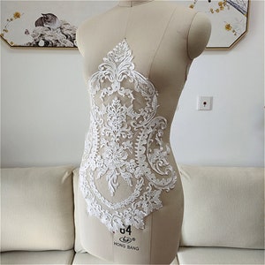 Elegant Embroidered Lace Applique Bridal Bodice Lace Patch Wedding Lace Tulle Bridal Veil Lace Applique By The Piece