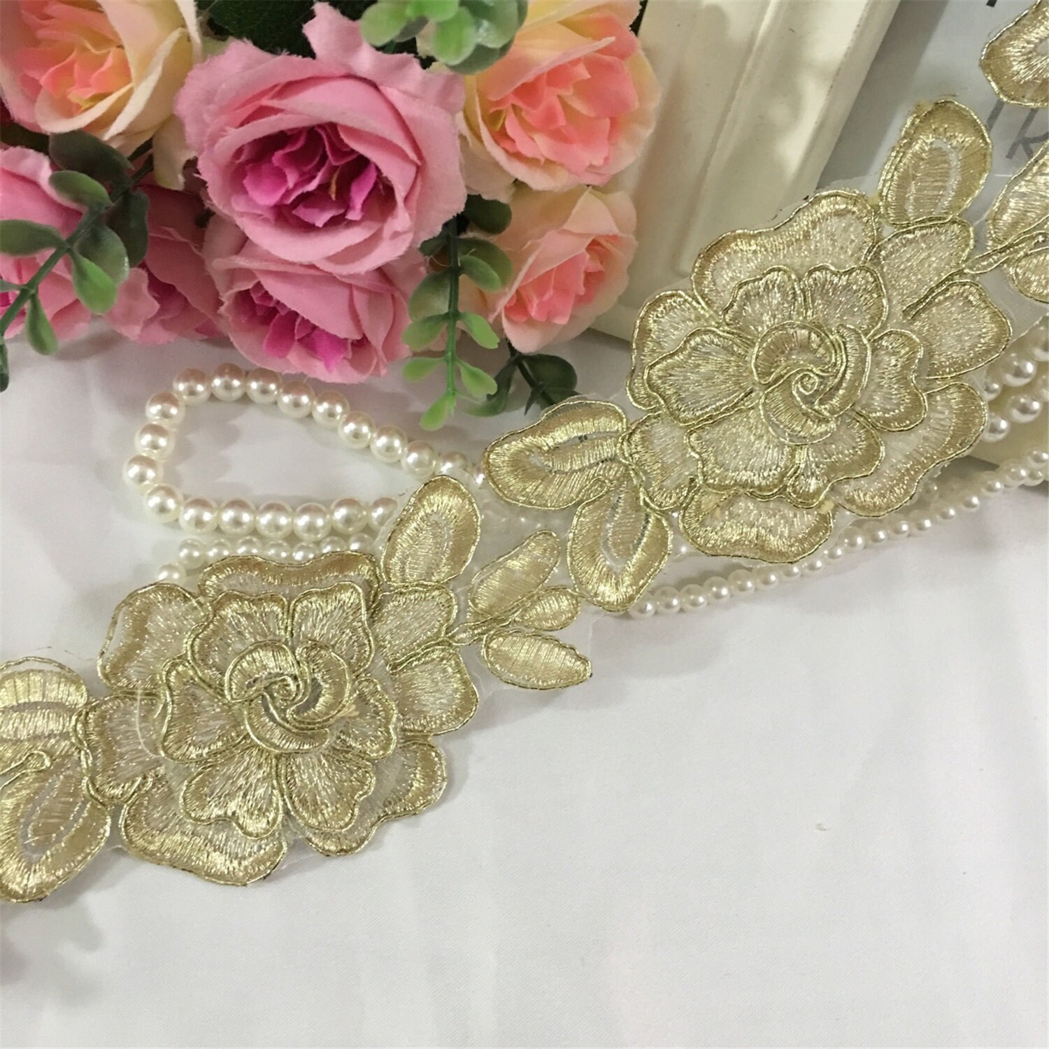 Gold Flower Wedding Veil Lace Trim Bridal Lace Trim Alencon Etsy
