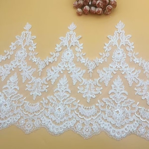 Ivory Corded Floral Lace Trim: Bridal Wedding Dress Veil (By The Yard)