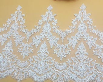 Ivory Corded Floral Lace Trim: Bridal Wedding Dress Veil (By The Yard)