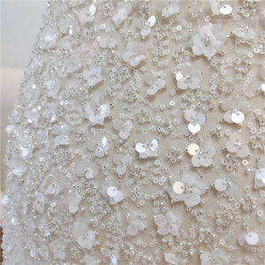 Heavy 3D Beaded Lace Fabric: Off-White Bridal Dress Tulle By The Yard