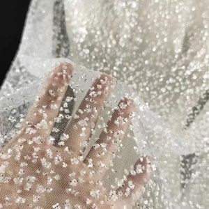 Glitter Tulle Lace  Fabric, Shinny Veil Mesh Lace Fabric,Tulle Glitter Lace Fabric ,Tulle Lace  Fabric , DIY Dress Lace, Off White And Gold