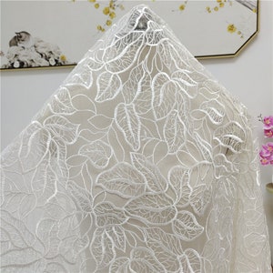 Off-White Sequin Embroidery Lace Fabric: Floral Wedding Dress Material