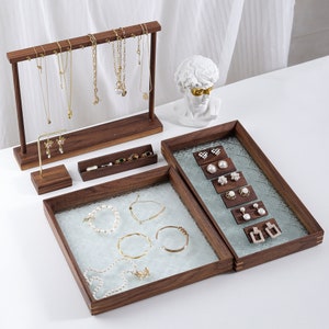 Jewelry Display Set, Wood Jewelry Display Stand, Ring Display Holder, Necklace Display Stand, Necklace Stand Bust, Earring Display Stand