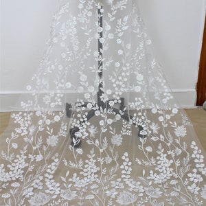 Floral Sequin Lace Fabric: Off-White Tulle Embroidery, Bridal Wedding Dress, Couture Gown By The Yard