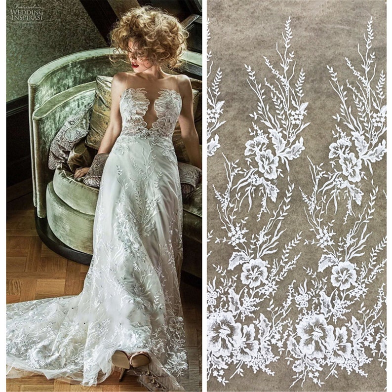 Mesh Bridal Veil Lace Fabric By The Yard Beautiful Flower Lace Fabric Tulle Embroidery Lace Fabric for Wedding Dress