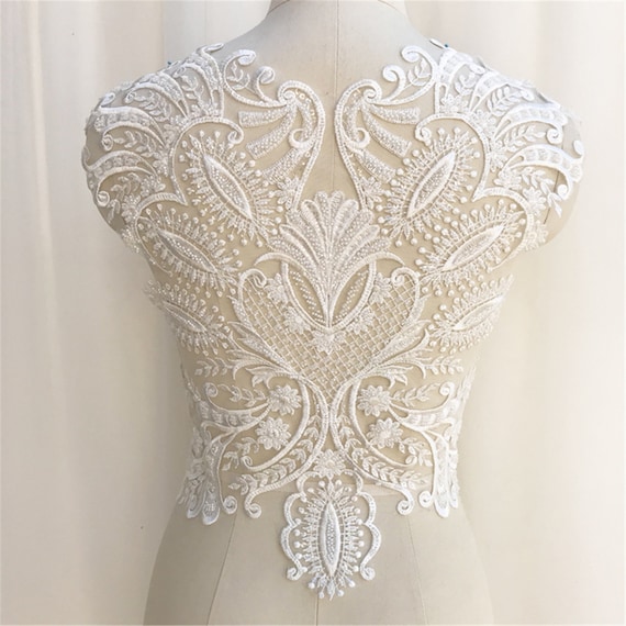 Clothing & Wearables Heavily beaded Lace Applique DIY Craft for Sewing light ivory bodice