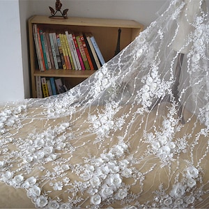 3D Flower Lace Fabric: Beaded Tulle Embroidery, Bridal Wedding Dress Lace