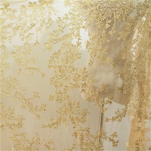 Gold Embroidery Lace Fabric Sequin Tulle Lace Mesh Luxury Embroidery Lace for Evening Dress, Prom Gown 51&#39;&#39; Wide Sold by 1 Yard