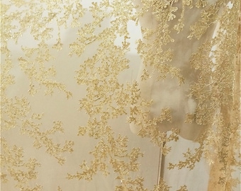 Gold Sequin Embroidery Lace Fabric: Luxury Tulle Mesh, 51" Wide