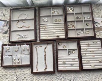 Walnut Wood Jewelry Display Tray: Necklace, Ring Holder & Trade Fair Stand