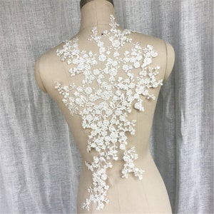 Floral Lace Applique: Off-White Tulle Embroidery (21.25x11.02 inch)
