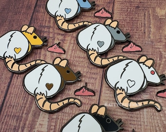 Enamel heart Rat pins