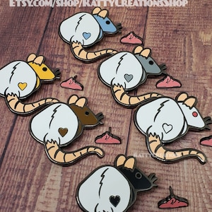 Enamel heart Rat pins