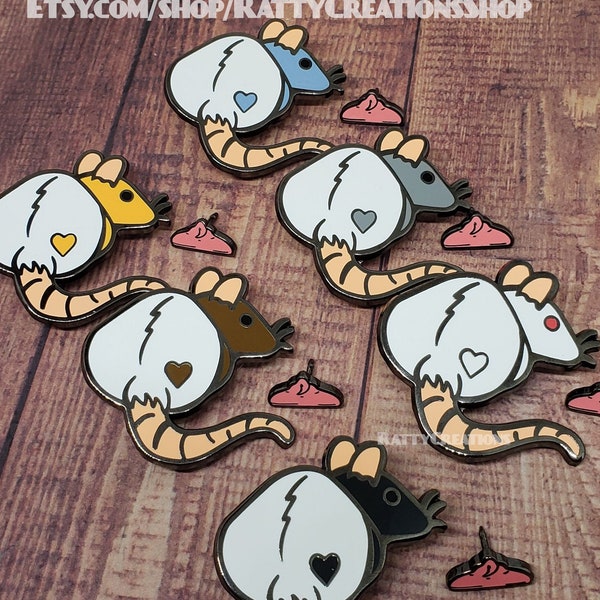 Enamel heart Rat pins