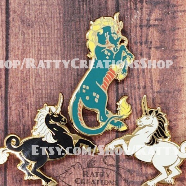 Mythical Horses hard Enamel pins unicorns / Kirin / Hippocampus