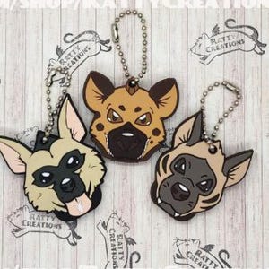 Hyena Rubber key holder 3in keychain cute  key cover Spotted Striped Aardwolf hyeana species