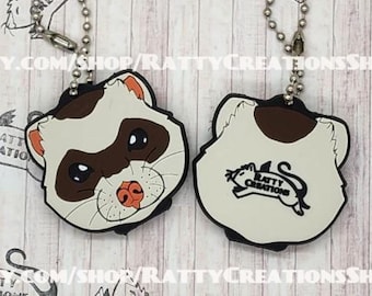 Ferret Keychain, Cute Rubber Key Holder - Sable, Cream, Albino