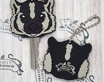 Cute Badger Rubber Keychain, Key Cover - 3in