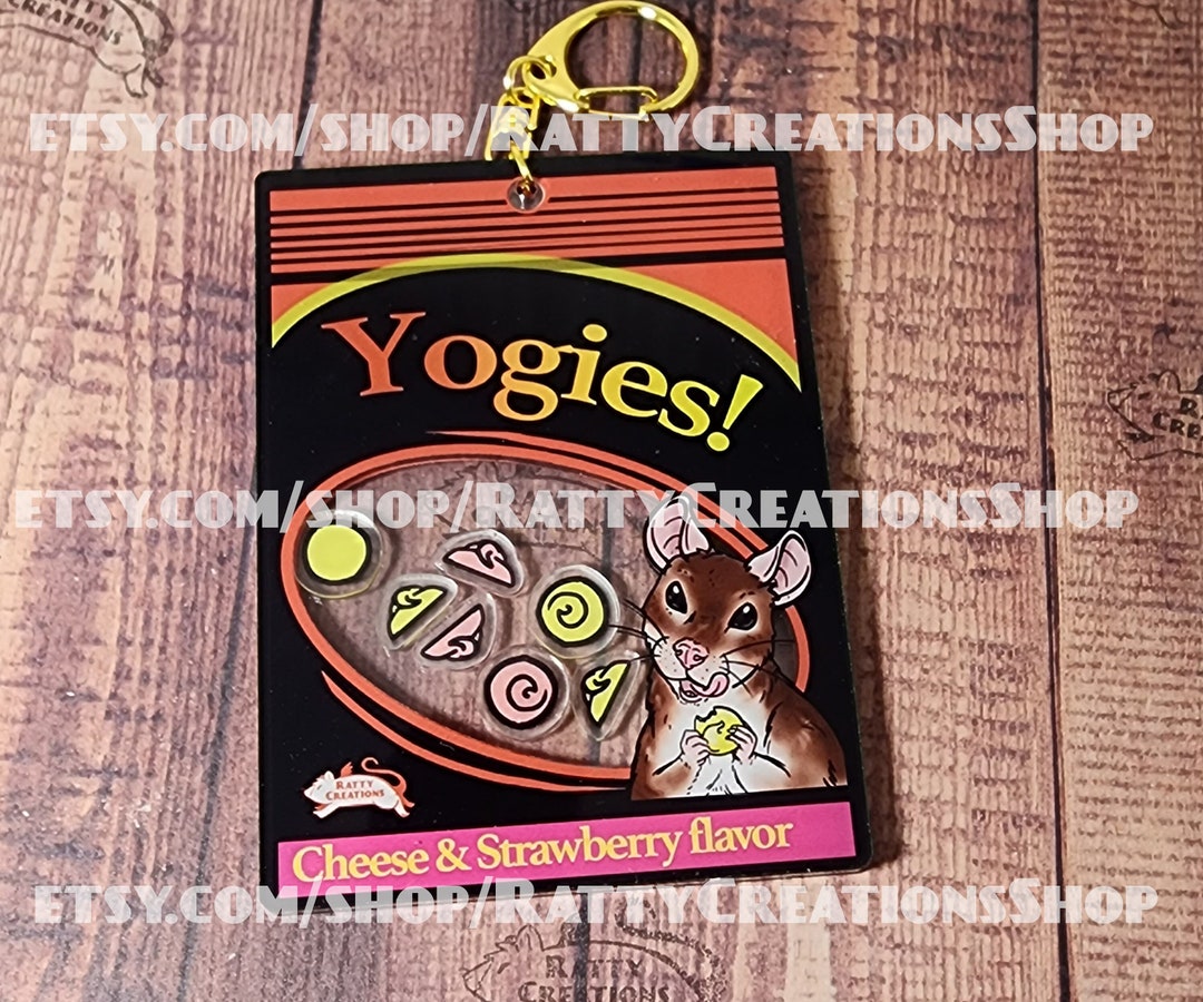 Yogies 4in Keychain Charm Shaker Rat Treats Yogurt Drops Strawberry and