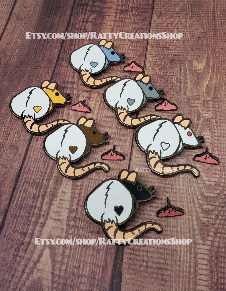 Enamel heart Rat pins