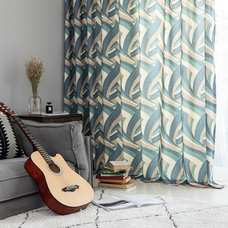 living room drapes,custom curtains,green curtains Window Treatments Custom Geometric striped curtain,cotton curtains,bedroom curtain panel