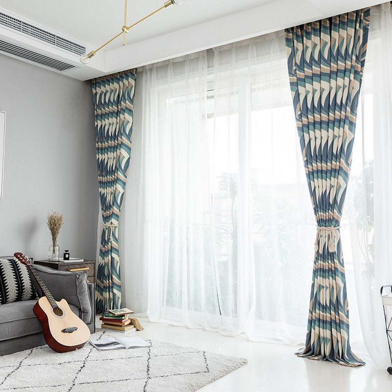 living room drapes,custom curtains,green curtains Window Treatments Custom Geometric striped curtain,cotton curtains,bedroom curtain panel