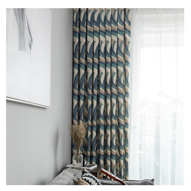 living room drapes,custom curtains,green curtains Window Treatments Custom Geometric striped curtain,cotton curtains,bedroom curtain panel