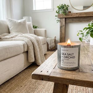 Sea Salt & Orchid | Wood Wick Candle | Homemade Candles | Farmhouse Decor | Mothers Day Gift | Gift for Mom | Spring Candles image 3
