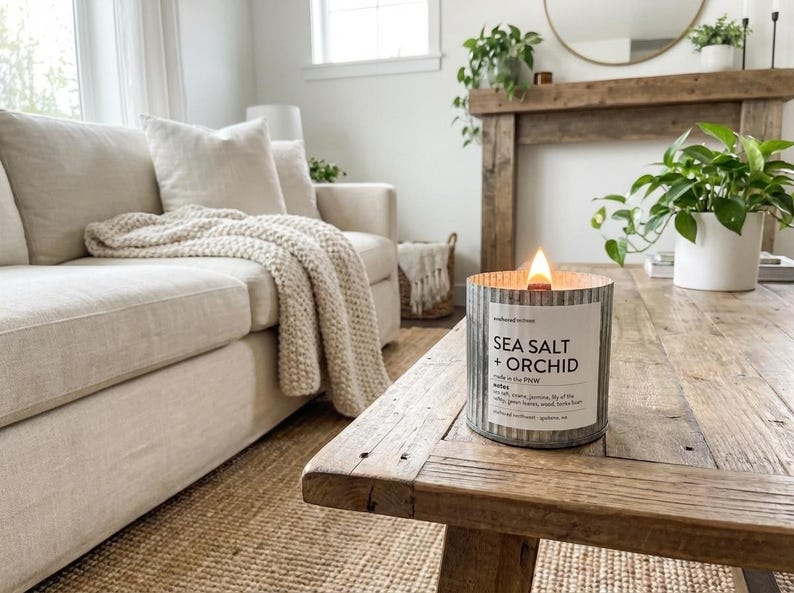 Sea Salt & Orchid | Wood Wick Candle | Homemade Candles | Farmhouse Decor | Mothers Day Gift | Gift for Mom | Spring Candles image 3