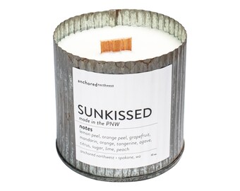 Sunkissed | Wood Wick Candle | Citrus Fragrance | Rustic Home Decor | Farmhouse Vintage | Galvanized Decor