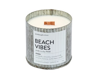 Beach Vibes | Wood Wick Candle | Farmhouse Decor | Lake House Decor | Housewarming Gift | Homemade Candles | Soy Wax Candles