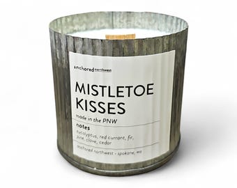 Mistletoe Kisses Wood Wick Candle, Christmas Candle, Holiday Gift, Winter Evergreen Candle, Stocking Stuffer, Rustic Farmhouse Decor