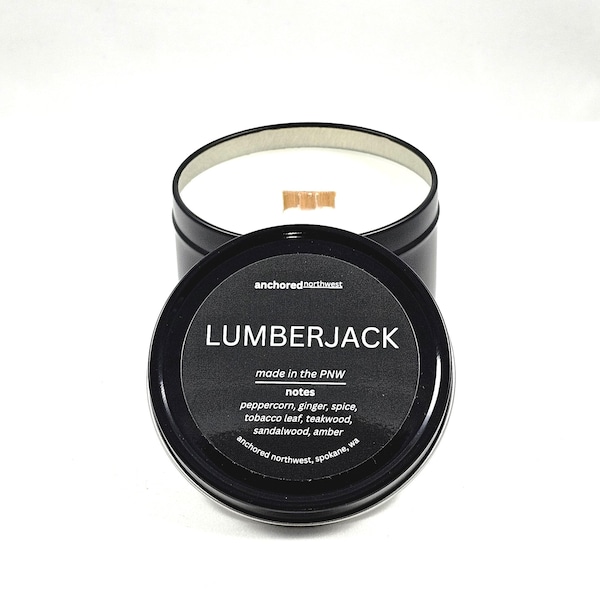 Lumberjack | Wood Wick Candle | Boyfriend Gift Ideas | Boyfriend Birthday Gift | Husband Gift | Gifts for Him | Soy Wax Candles