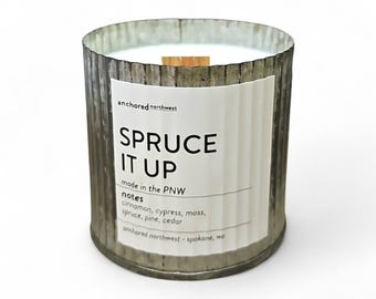 Spruce it up | Wood Wick Candle | Rustic Vintage Decor | Holiday Decorations | Christmas Gift