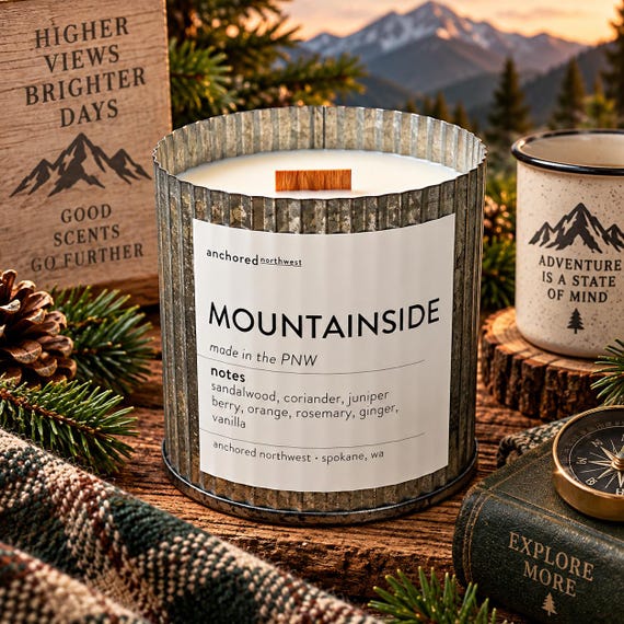 Mountainside Wood Wick Candle | Cabin Decor | Gift for Him | Husband Gift