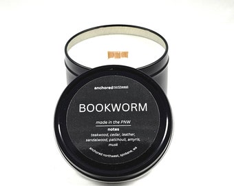 Bookworm | Book Lover Gift | Bookish Gifts | Literary Gifts | Bookish Candles | Bookish Decor | Literary Decor | Wood Wick Candle