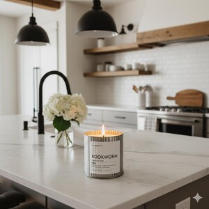 candle burning in a modern farmhouse chic kitchen