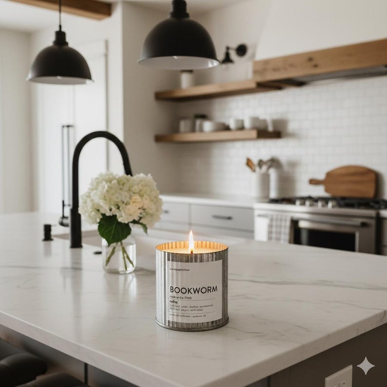 candle burning in a modern farmhouse chic kitchen