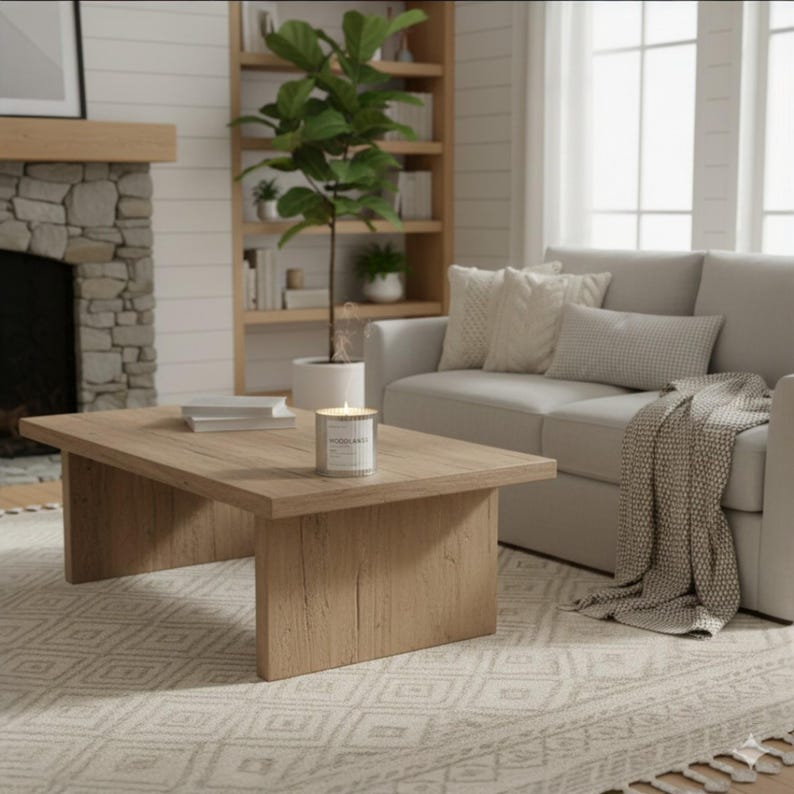 image of a candle burning in a modern farmhouse chic living room
